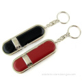 promotional leather usb memory stick with steel edges and key chain holder